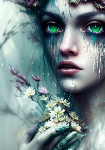 Intricate Elf Portrait with Flowers, Digital Painting