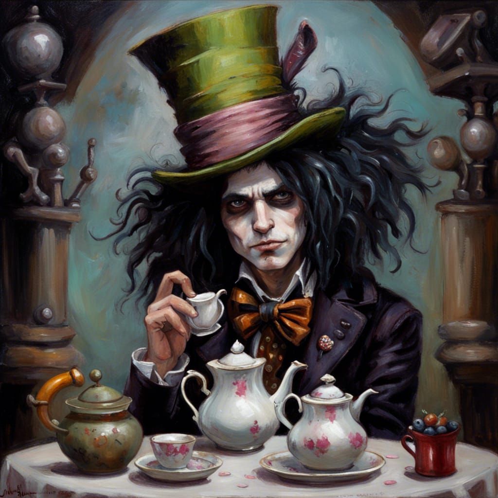 Goth Mad Hatter's Tea Party: Oil Painting