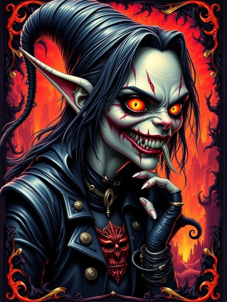 Gothic-Punk Vampire Gnome in Abstract Horror Style