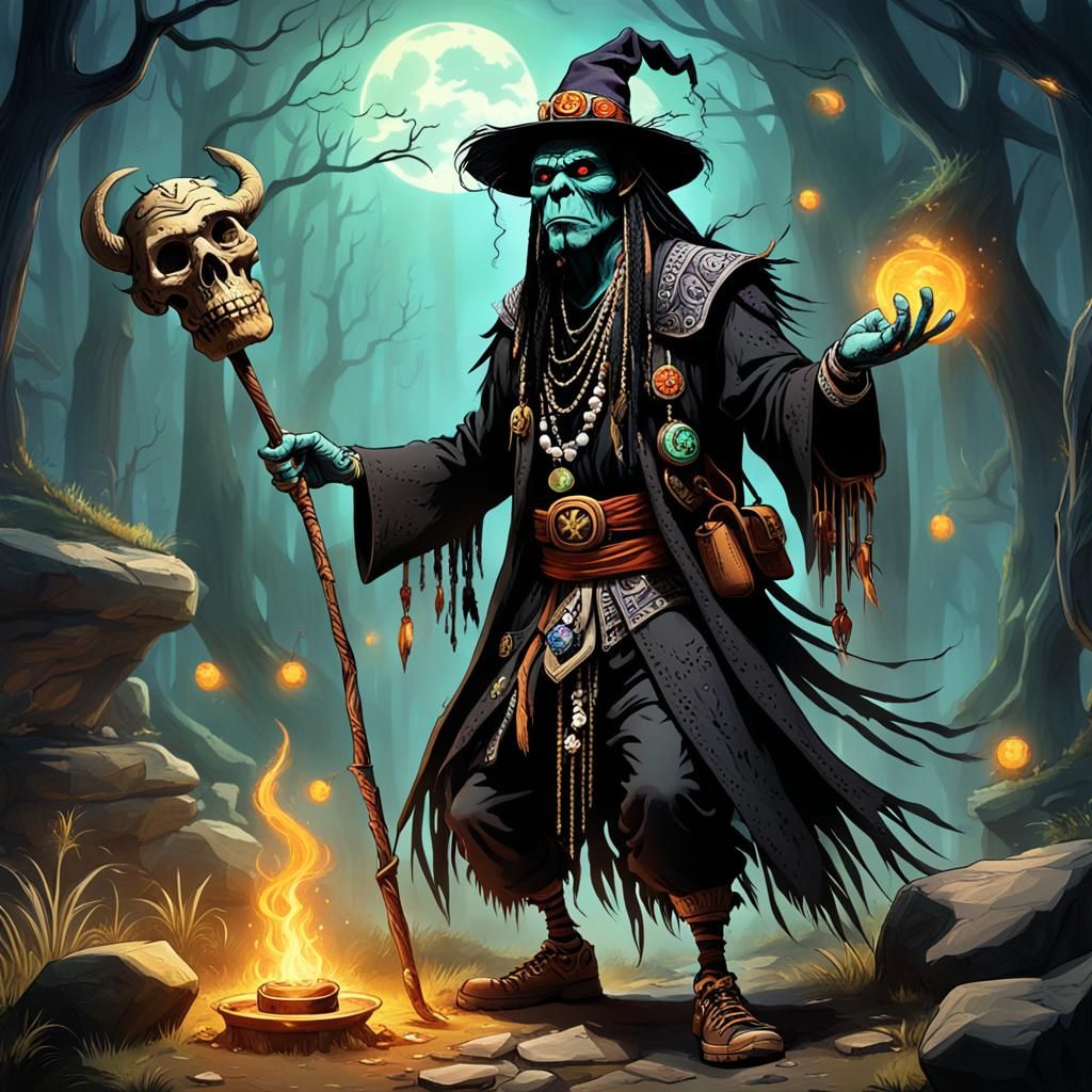 Whimsical Sorcerer Conveys Ancient Incantations in a Vibrant...