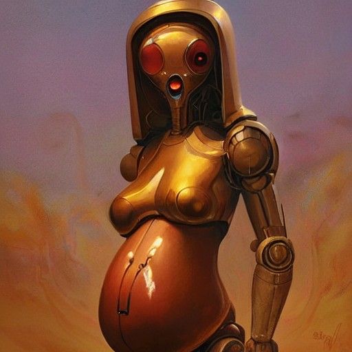 Pregnant Robot Queen in Fantasy Art Style