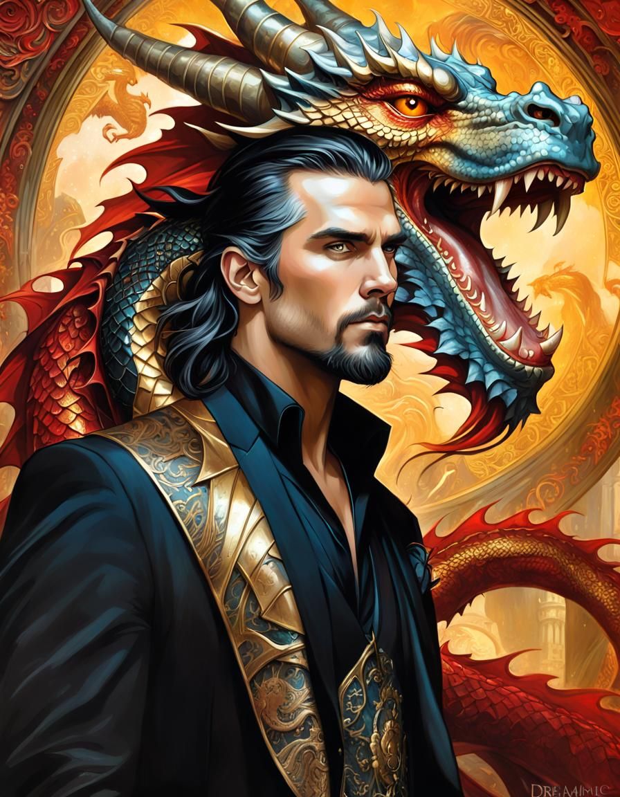 Dragon Lord Wizard Portrait in Dreamlike Grunge Style