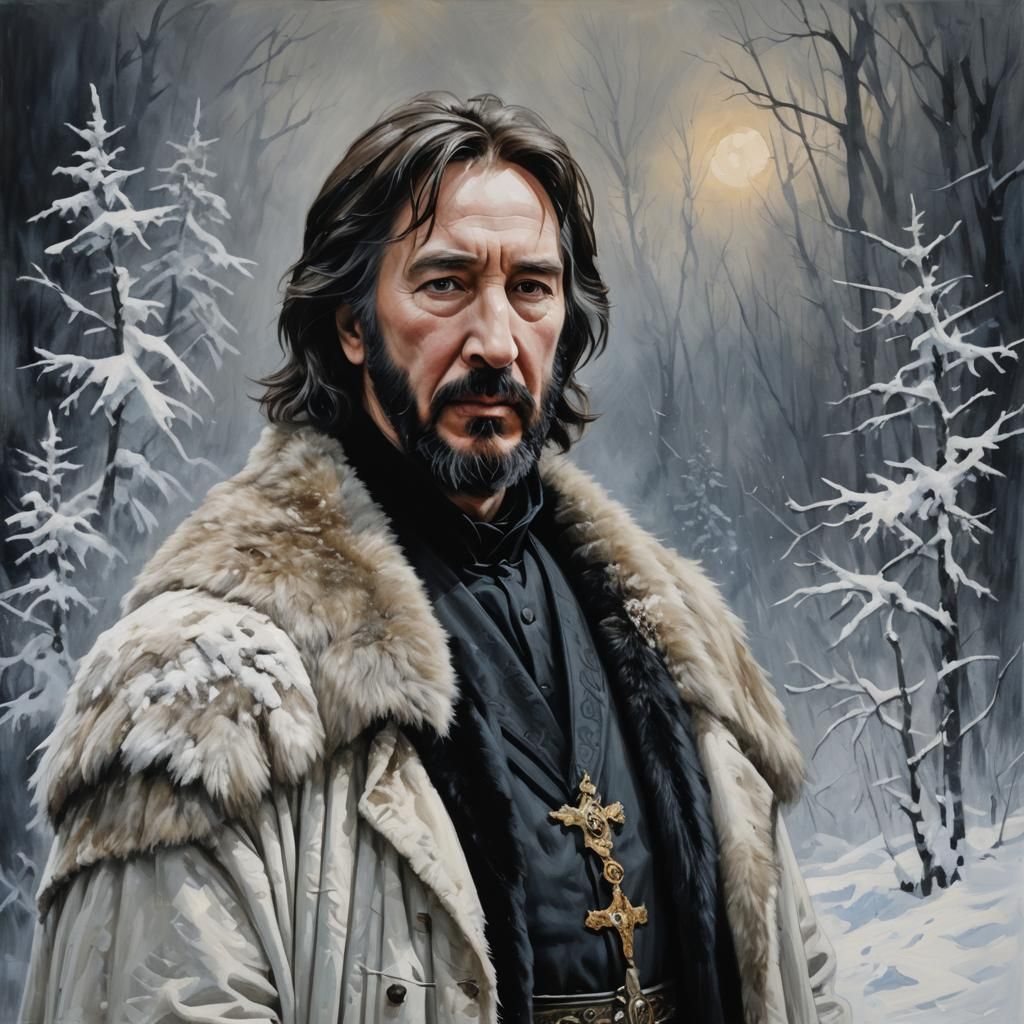 Ethereal Portrait of Rasputin in Snowy Wilderness