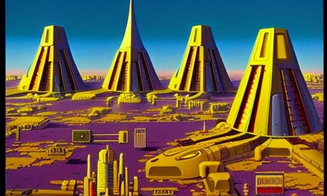 Retro Space Buildings Illustration