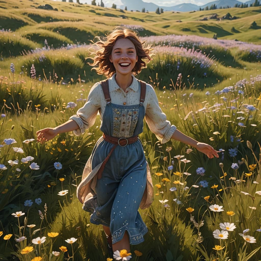 Joyful Person in Sunlit Meadow, Game Cutscene
