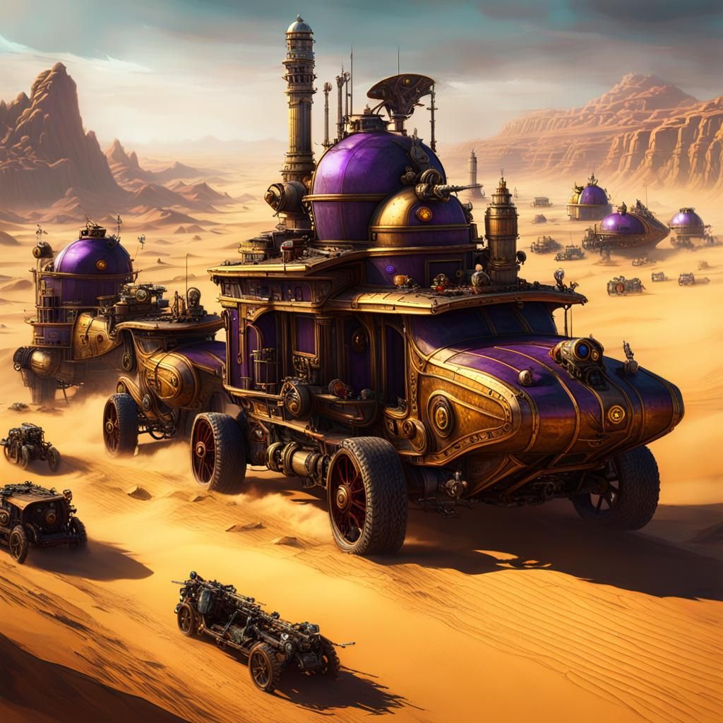 Steampunk Desert Convoy in Detailed Digital Art