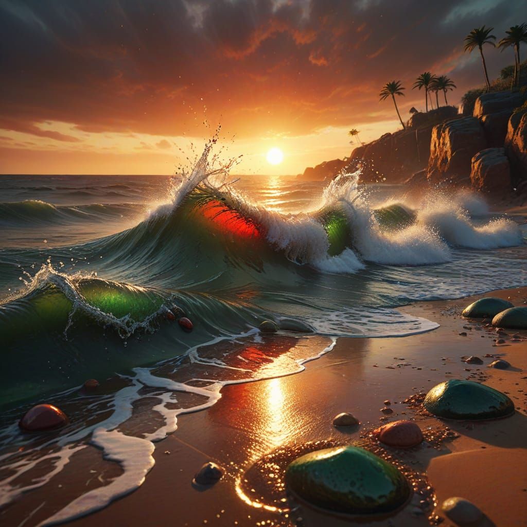 Gemstone Beach Sunset with Water Drops