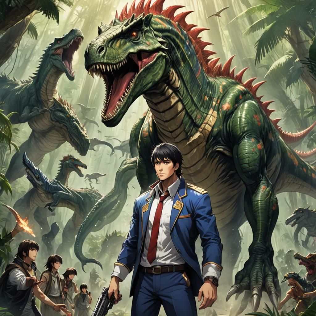 Spinosaurus God in Anime Key Visual Style