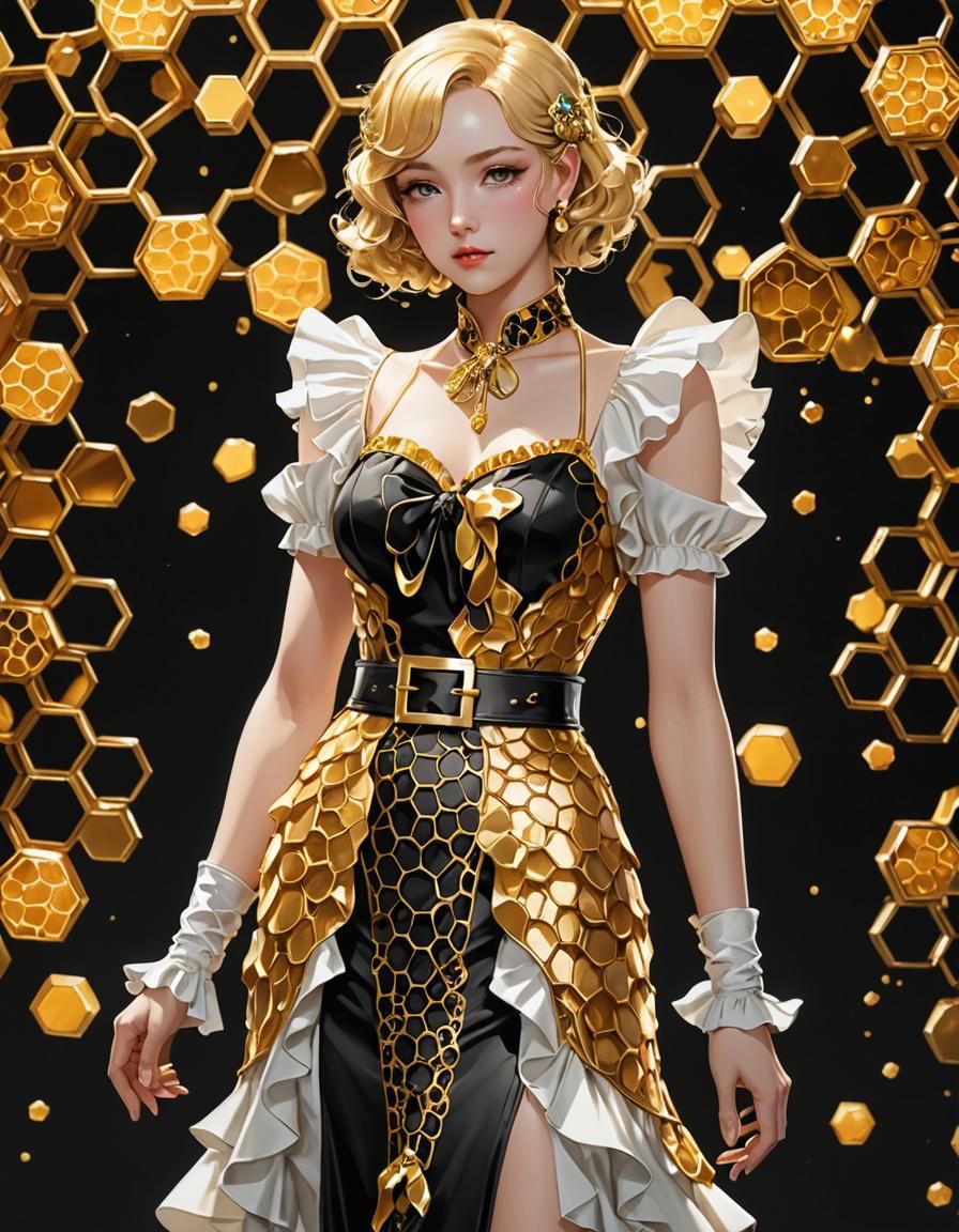 Golden Honeycomb Lady in 1930s Anime Style