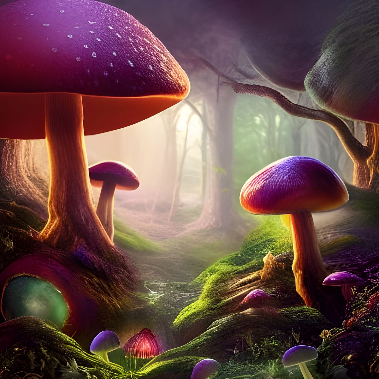 Magical Mushrooms in Digital Matte Painting Style