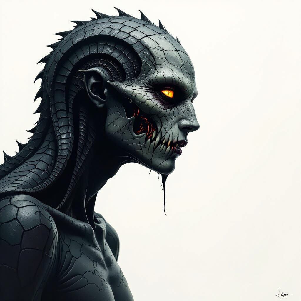 Biomechanical Serpent Humanoid in Dark Mystical Style