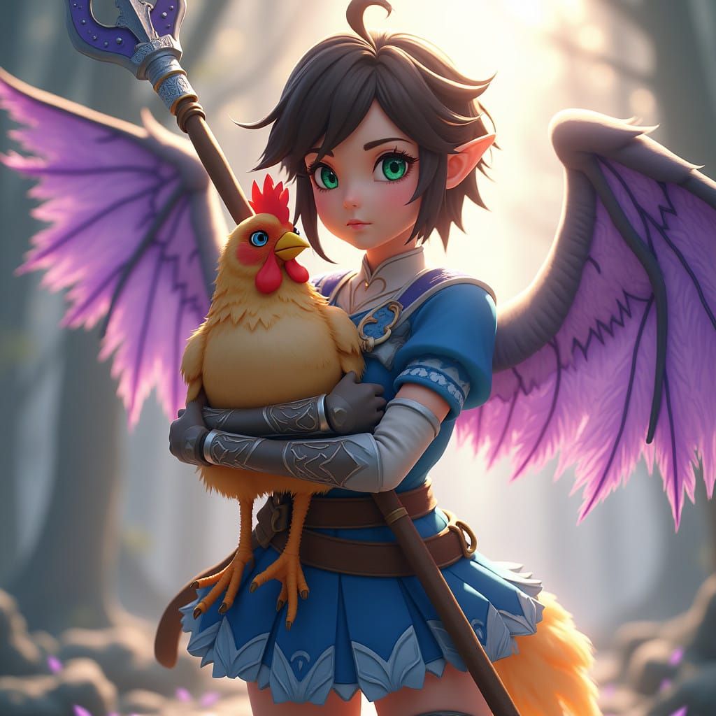 Majestic Hylian Warrior with Wings and Spear