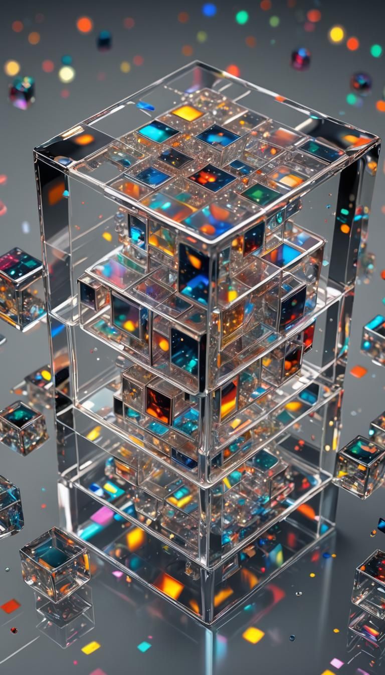 Hyperrealistic Transparent Cube with Shining Lights