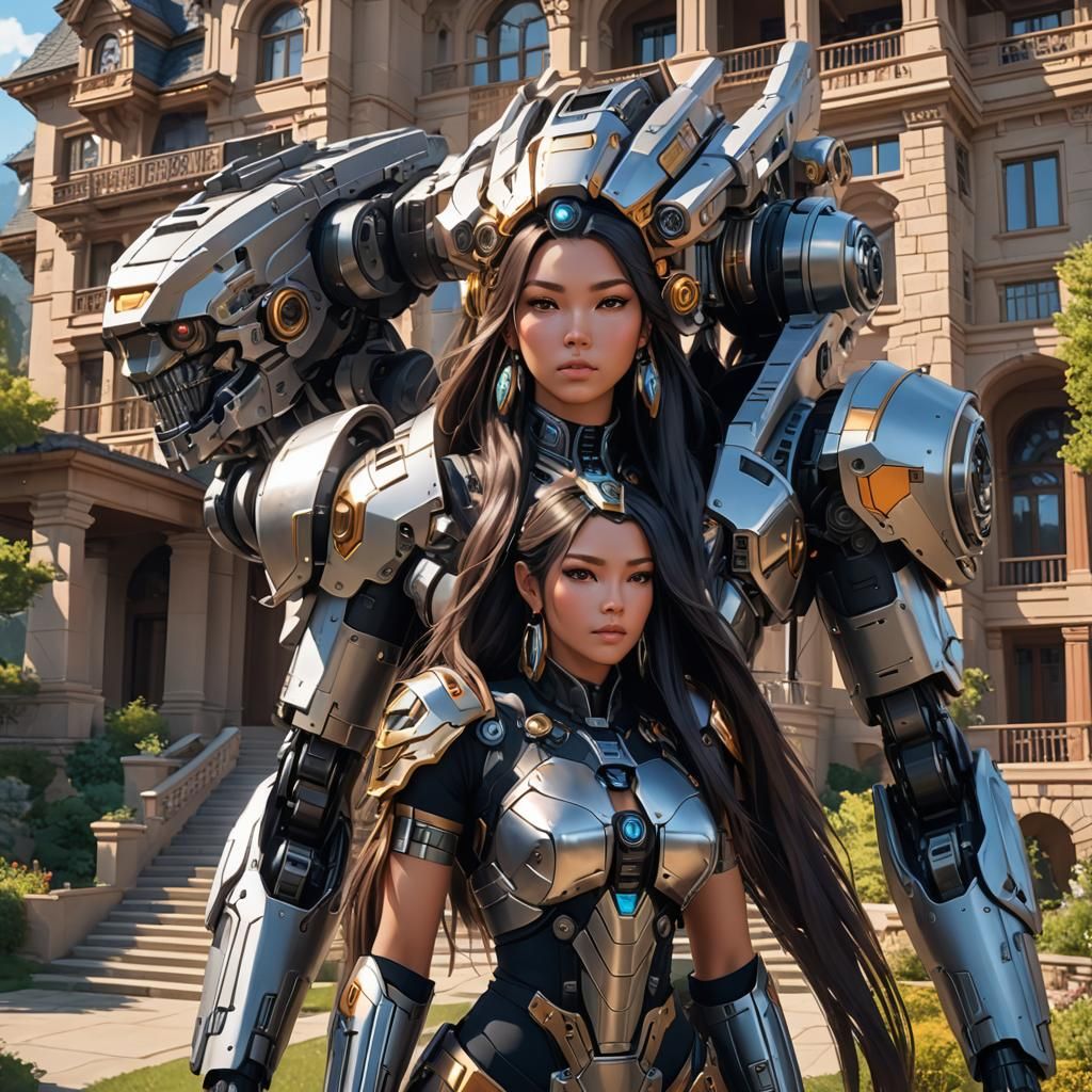 Native American Mech Girl in Anime Style