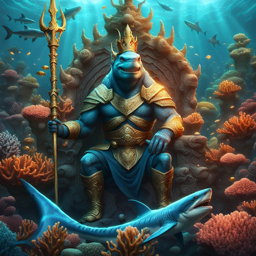 Sahuagin King on Coral Throne with Trident