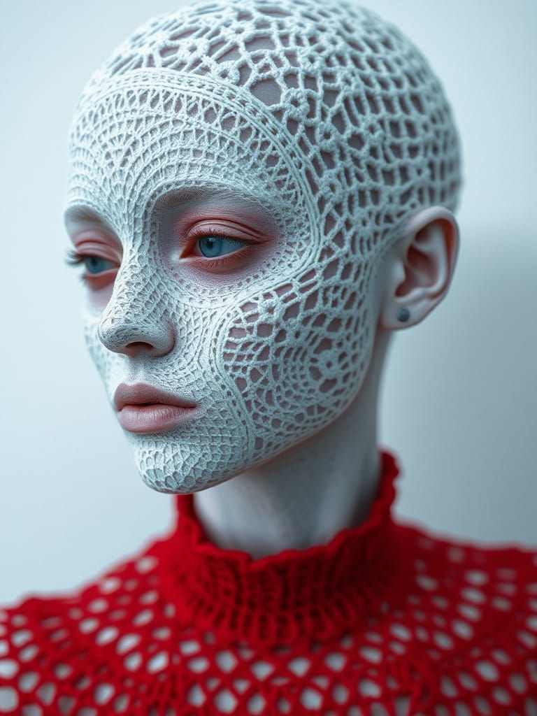 Albino Android Woman in Crochet Paper Aesthetic