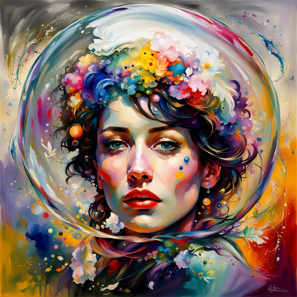 Woman in Bubble: Abstract Expressionist Portrait