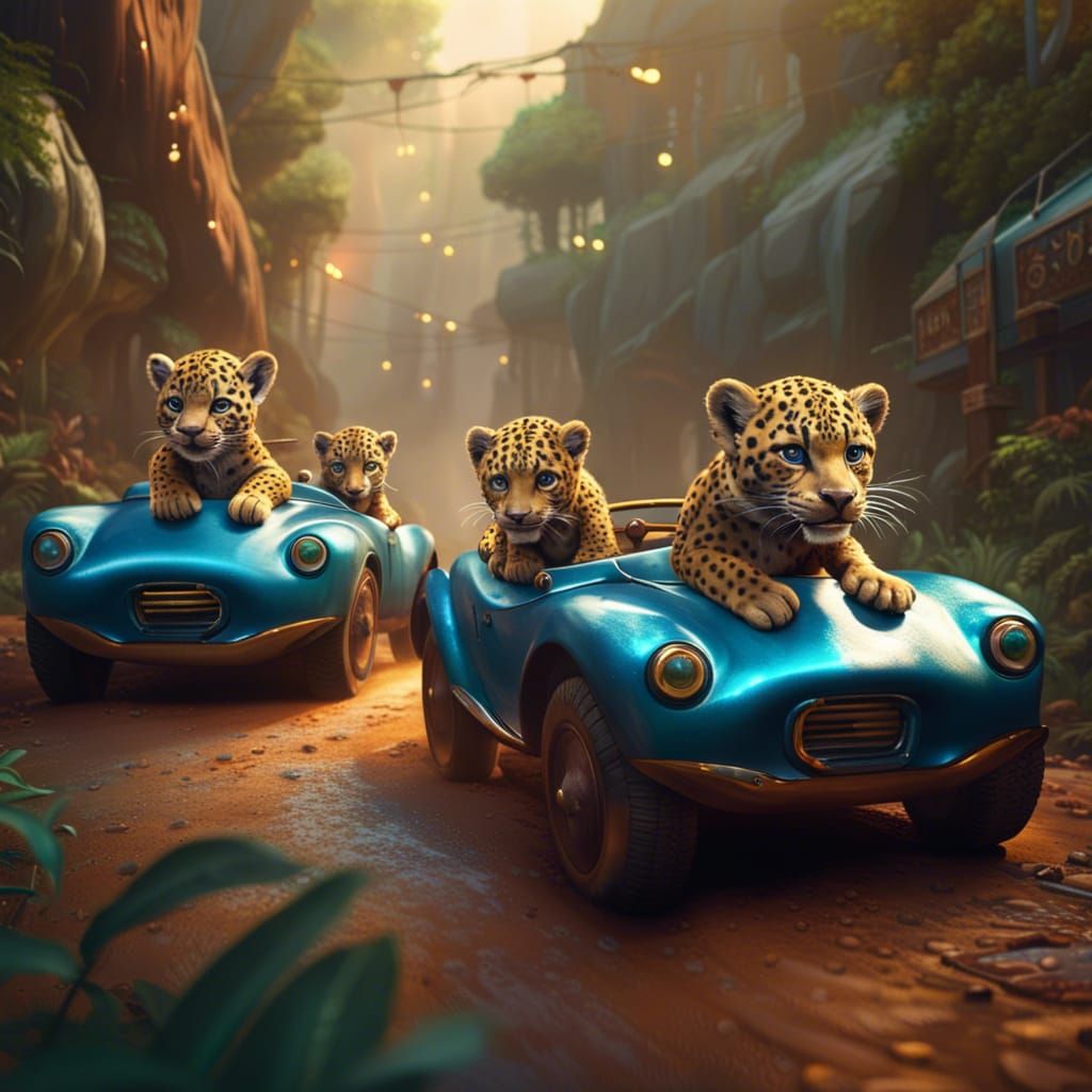 Jaguar Cubs' Car Ride: Fantasy Concept Art