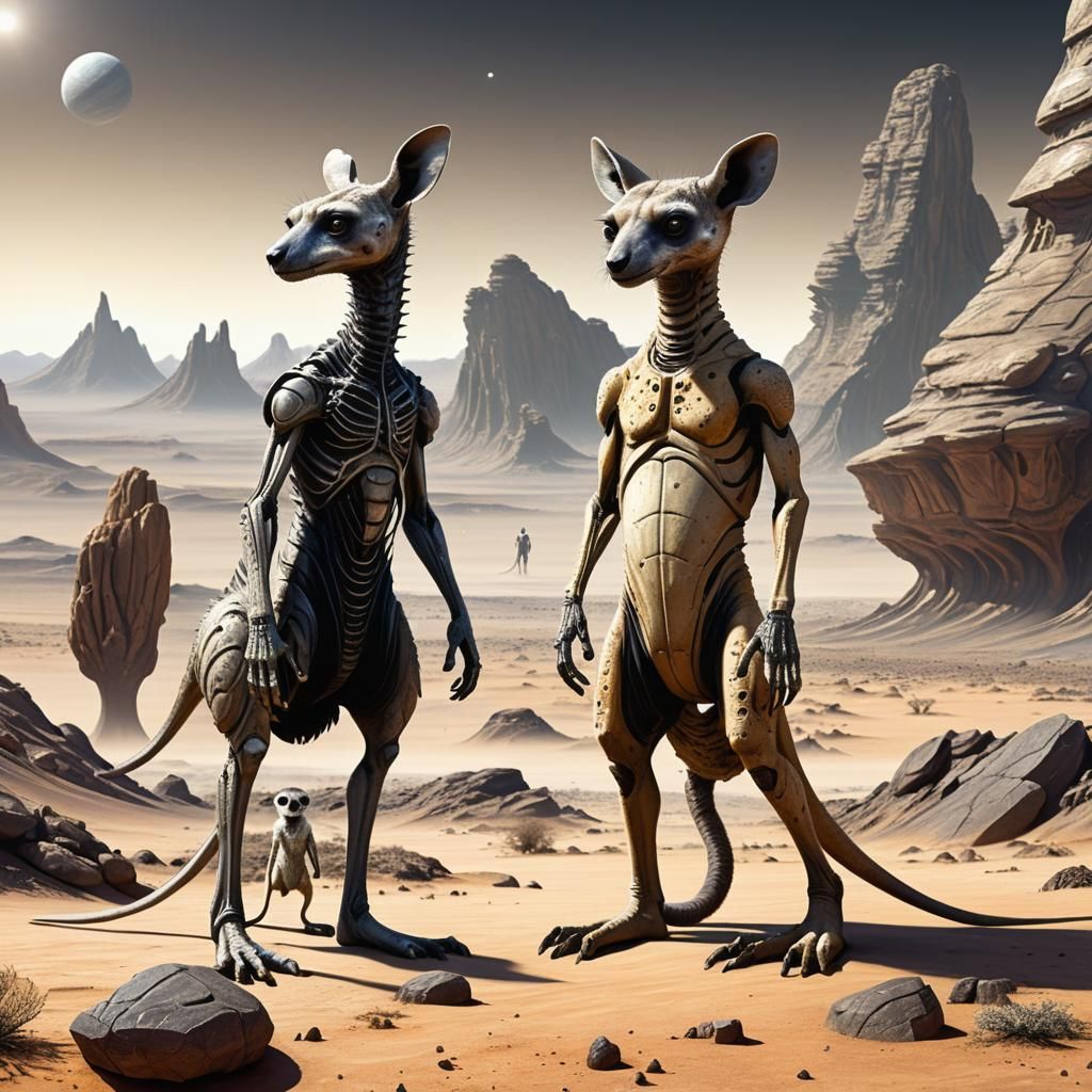 Exoplanet: Kangaroo-Meerkat Alien in Detailed Illustration