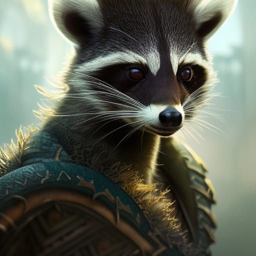 Filigree Raccoon Warlock Droid Portrait in Dark Fantasy