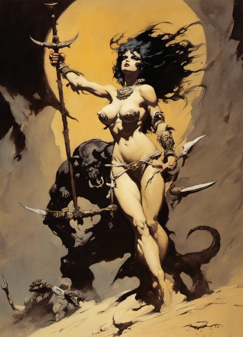 Heroic Fantasy Tapestry Inspired by Frazetta