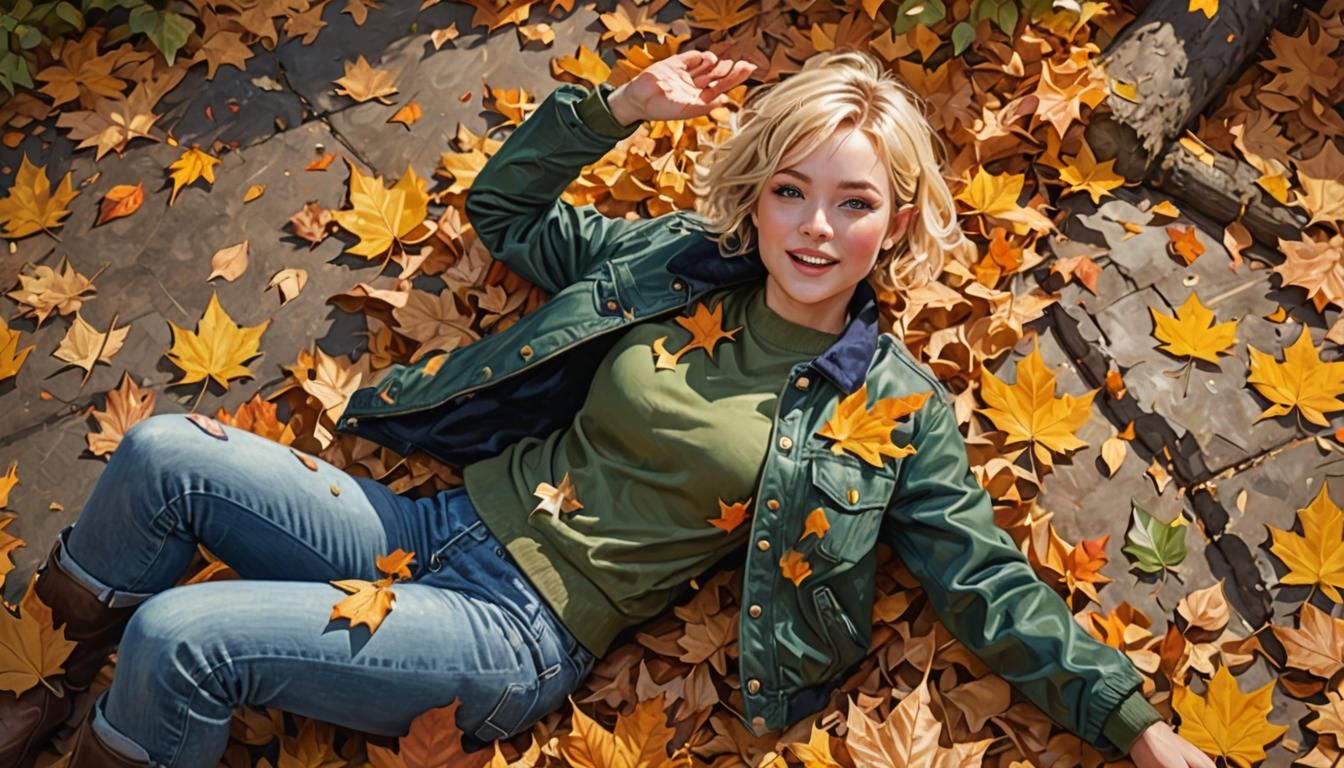 Pixie Woman in Autumn Leaves, Nakamura-Inspired Art