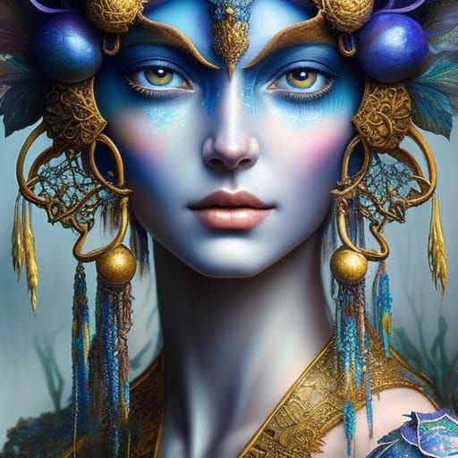 Blue Shroom Elf Goddess Portrait in Fantasycore Art