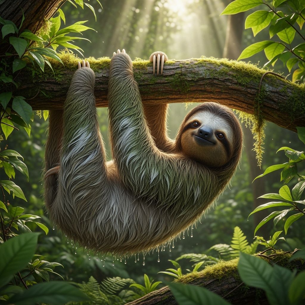 Sloth in Forest, Photorealistic Macro Photography