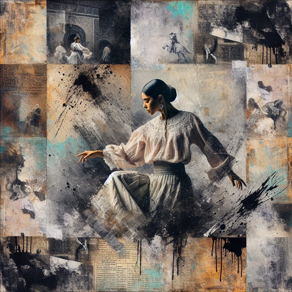 Passionate Dancer in Grungy Encaustic Style