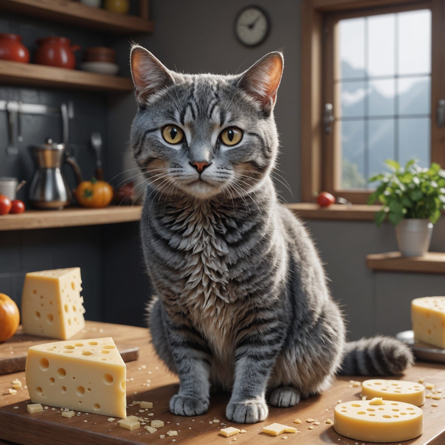 Feline Gruyère Creature in 3D Anime Style