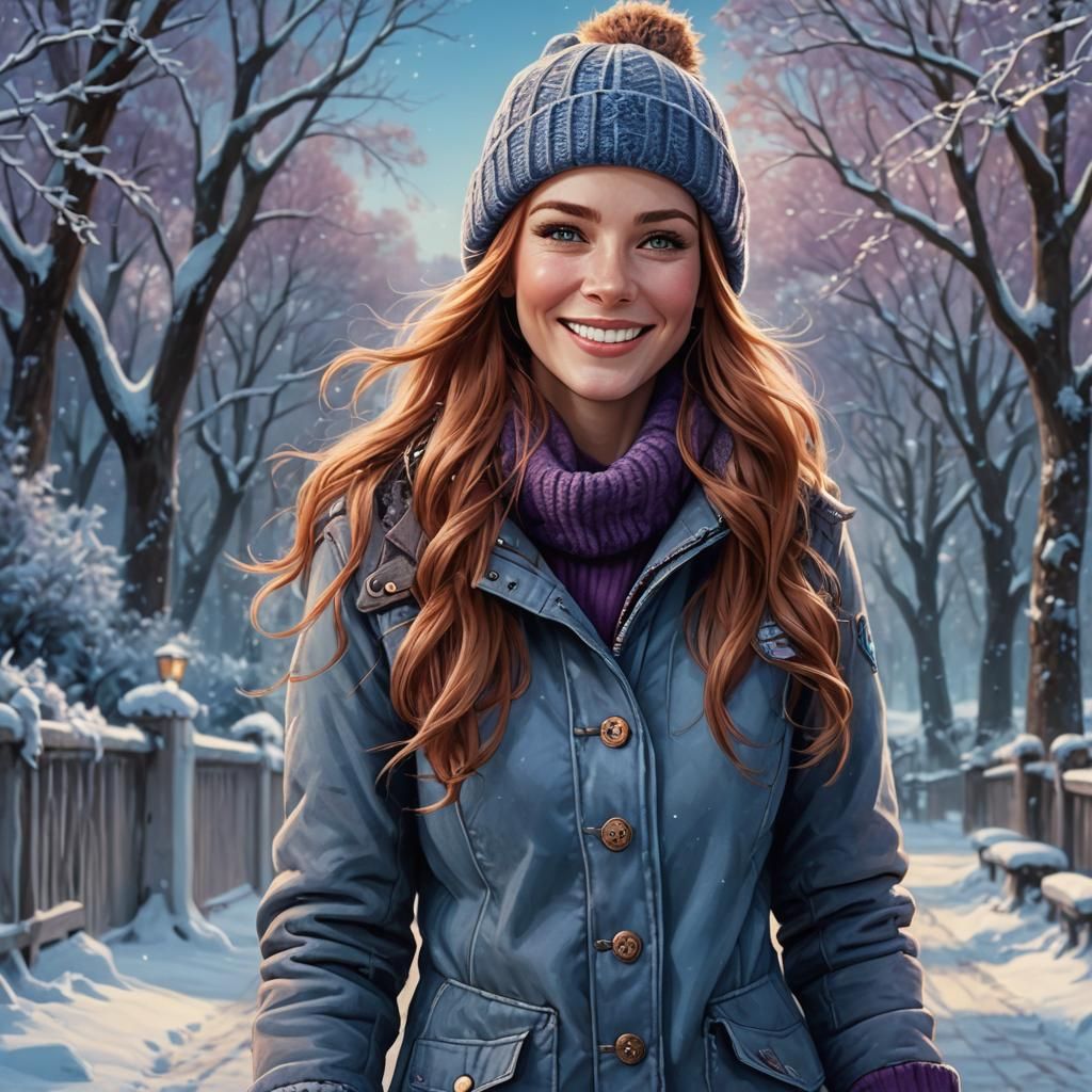 Auburn Haired Lady Ice Skating: Fantasy Concept Art