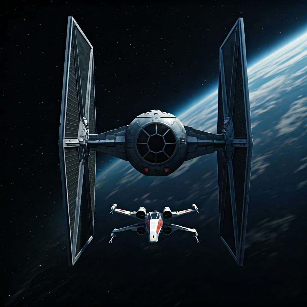 X-Wing Pursues TIE Interceptor in Space Battle