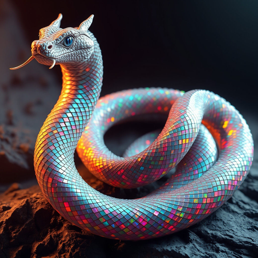 Iridescent Serpent Coiling: Hyperrealistic 4K Image