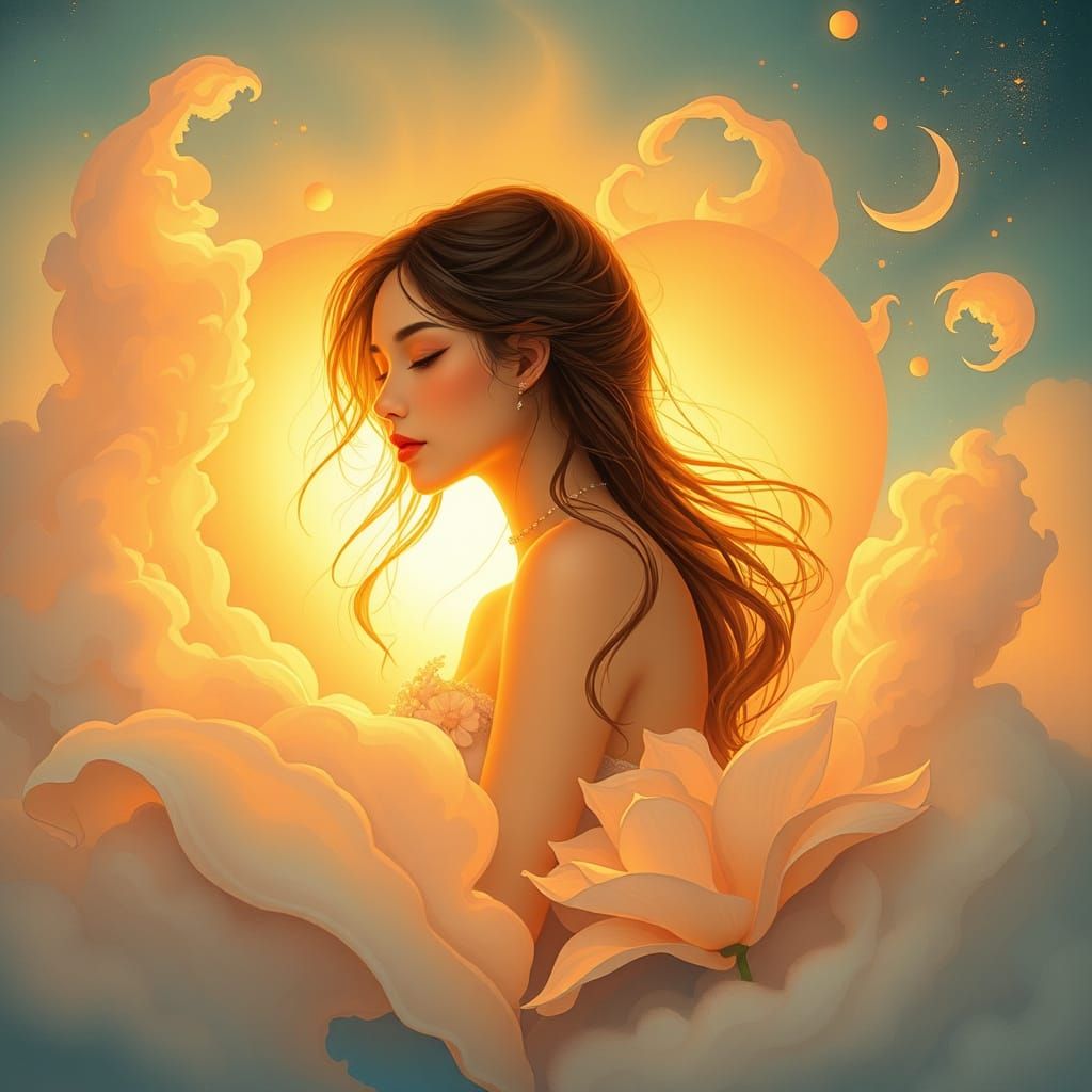 Woman in Heart Dreamscape: A Fantasy Art Image