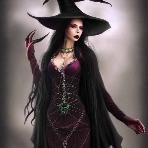 Enchanting Witch in Flowing Dress: Fantasy Art