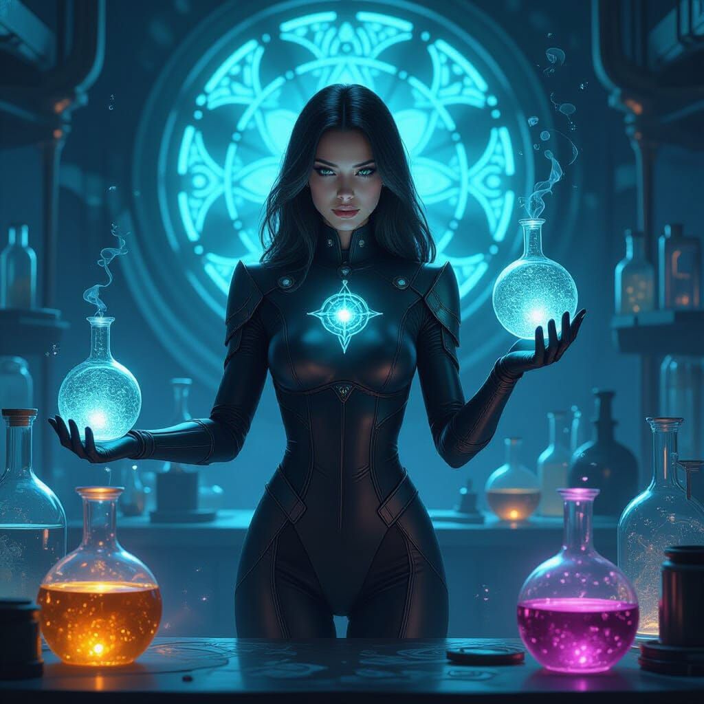 Alchemist in Arcane Laboratory, Art Nouveau Style