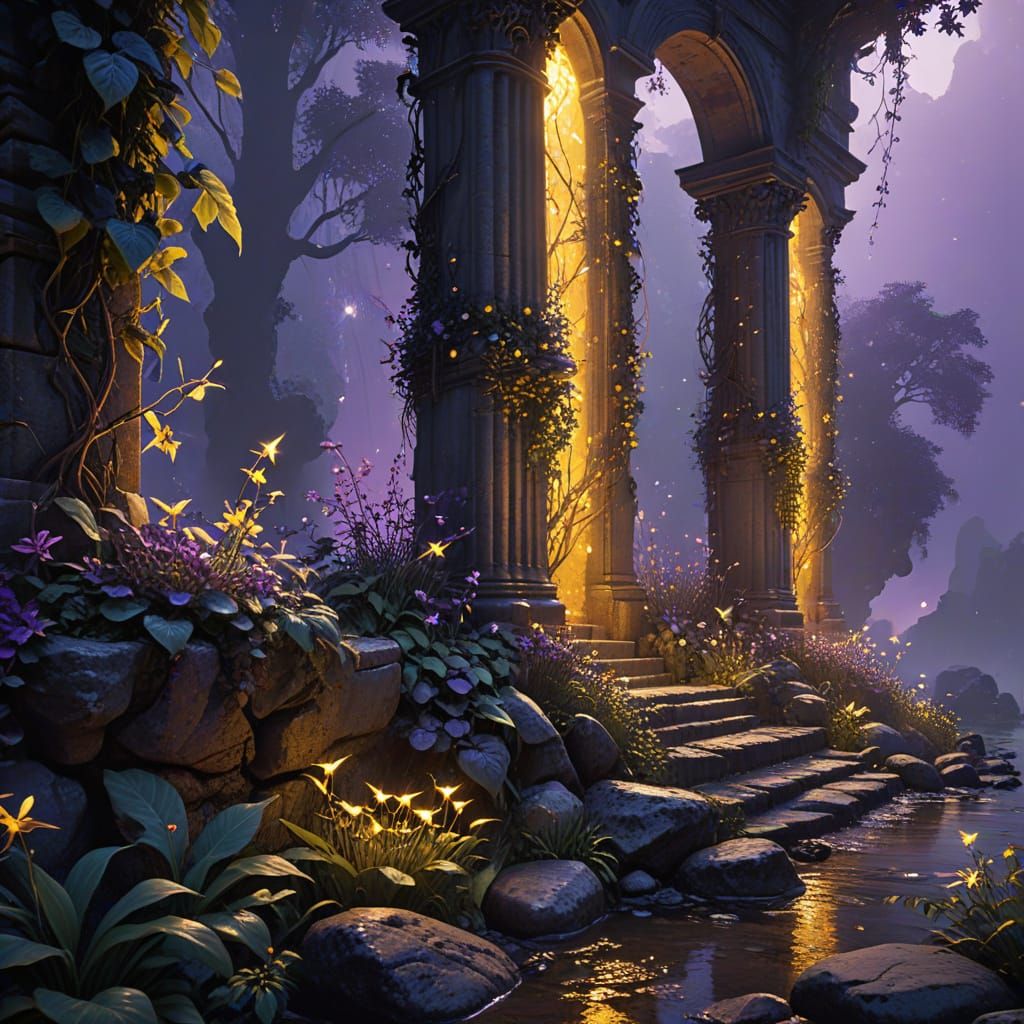 Dark Fantasy Garden Concept Art in Purple Dusk