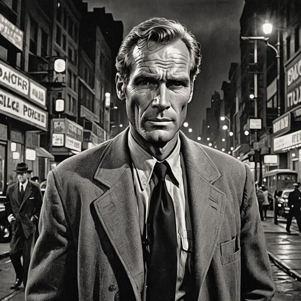 Noir Comic Detective on Broadway in Lamplight