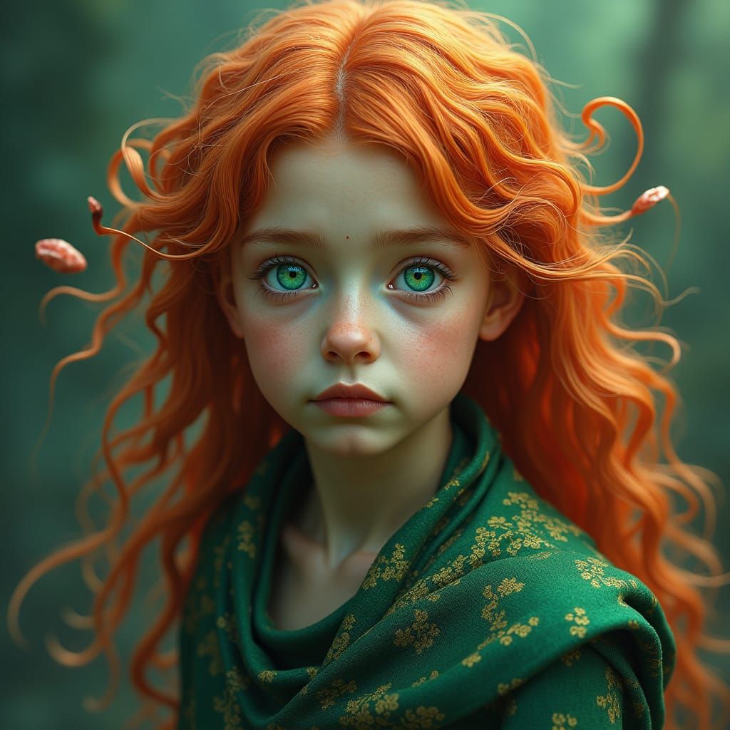 Fiery-Haired Children with Emerald Eyes in Celtic Art Style