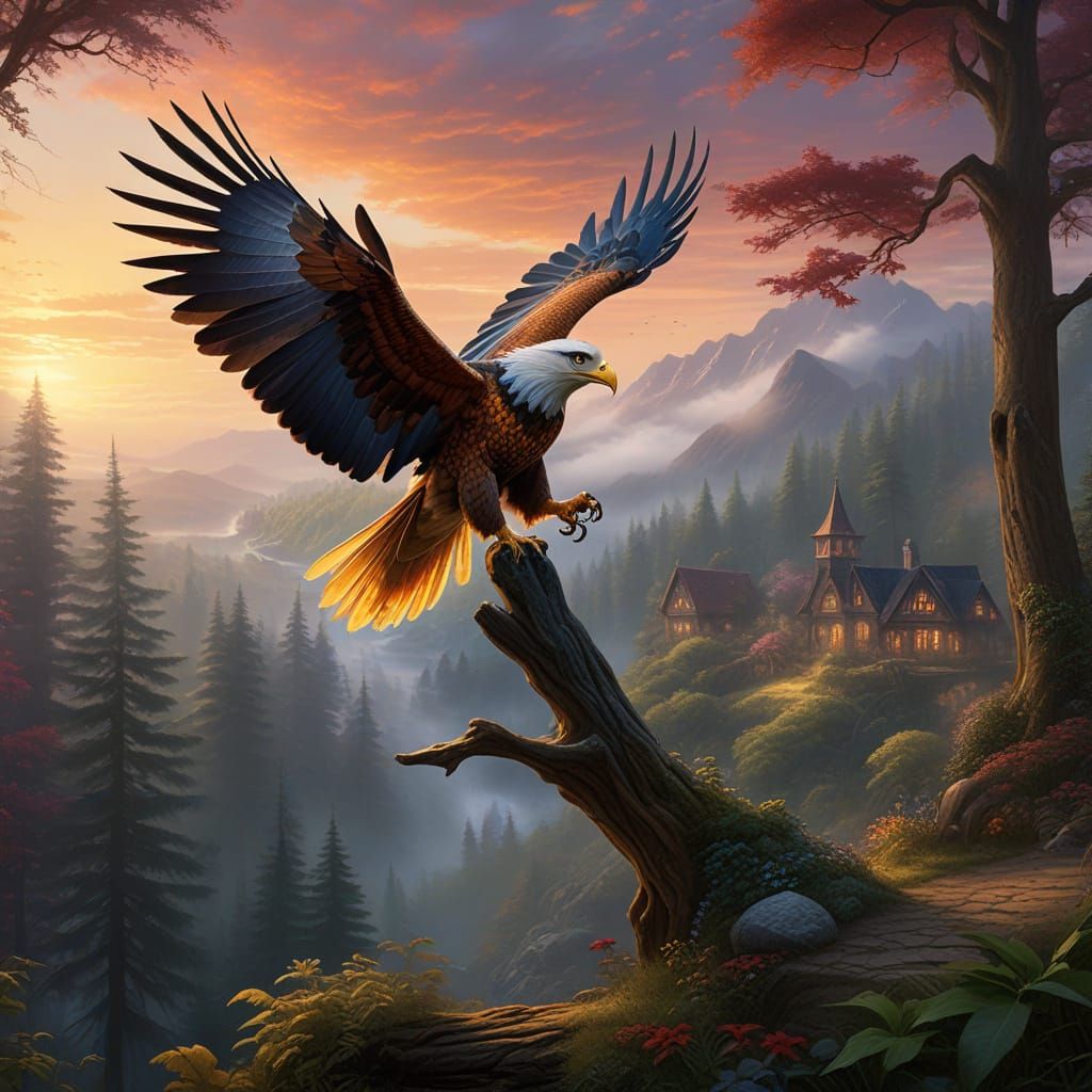 Mystical Phoenix and Eagle in Vibrant Oil Painting