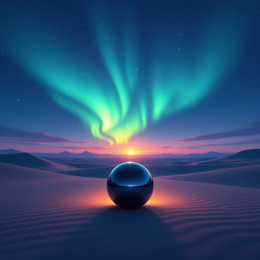 Silent Desert Under Vibrant Aurora Borealis