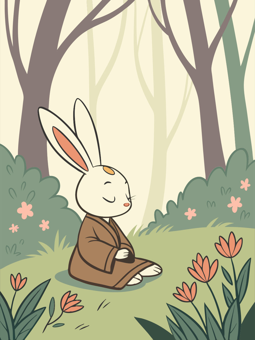 Meditating Rabbit (Recraft v3 - Vector Illustration - Default)