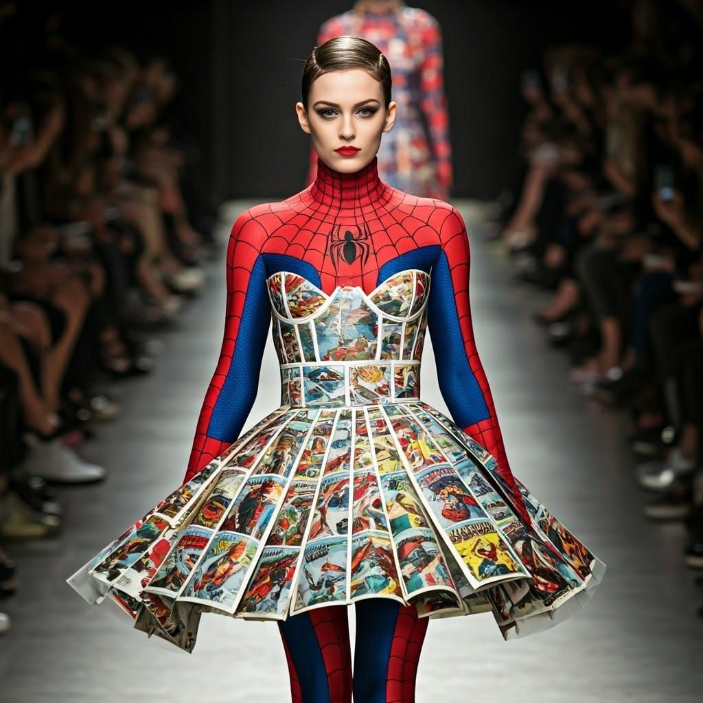 Runway Model Wears Comic Book Dress in High-Fashion Style