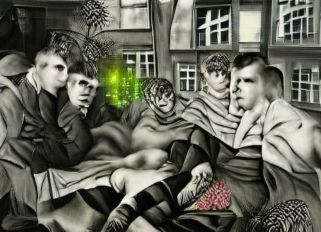 Boys Watching, in Style of Dix Digital Art