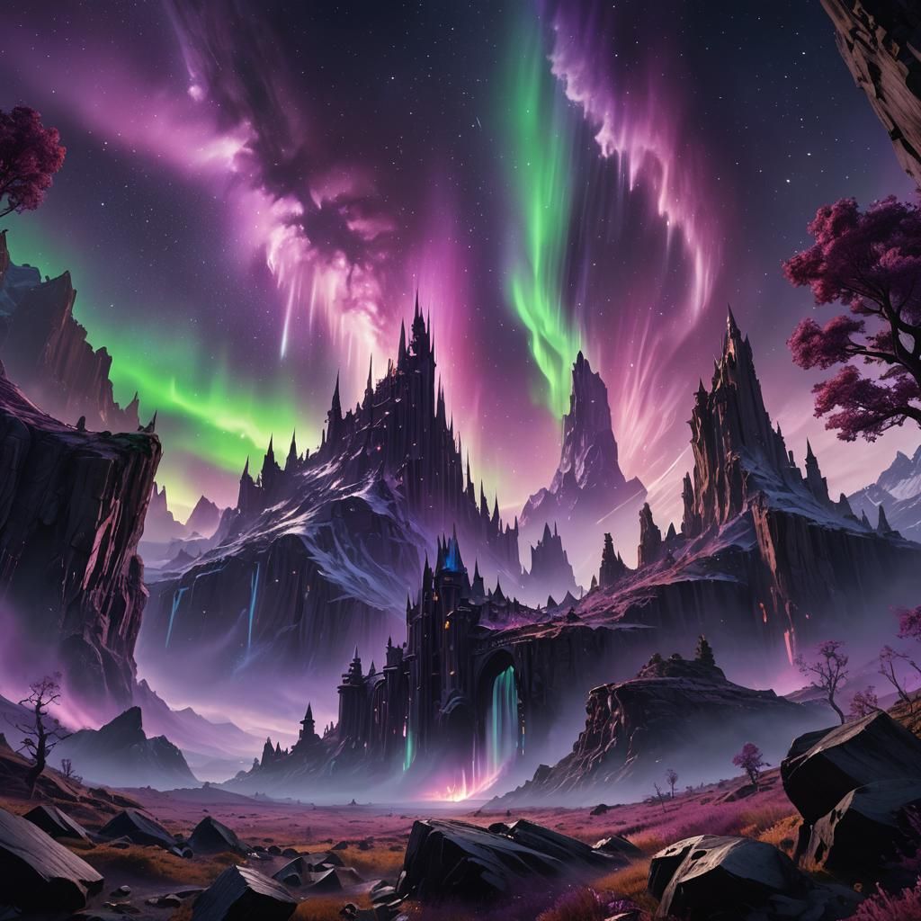 World Emitting Powerful Purple Aurora in Detailed Painting