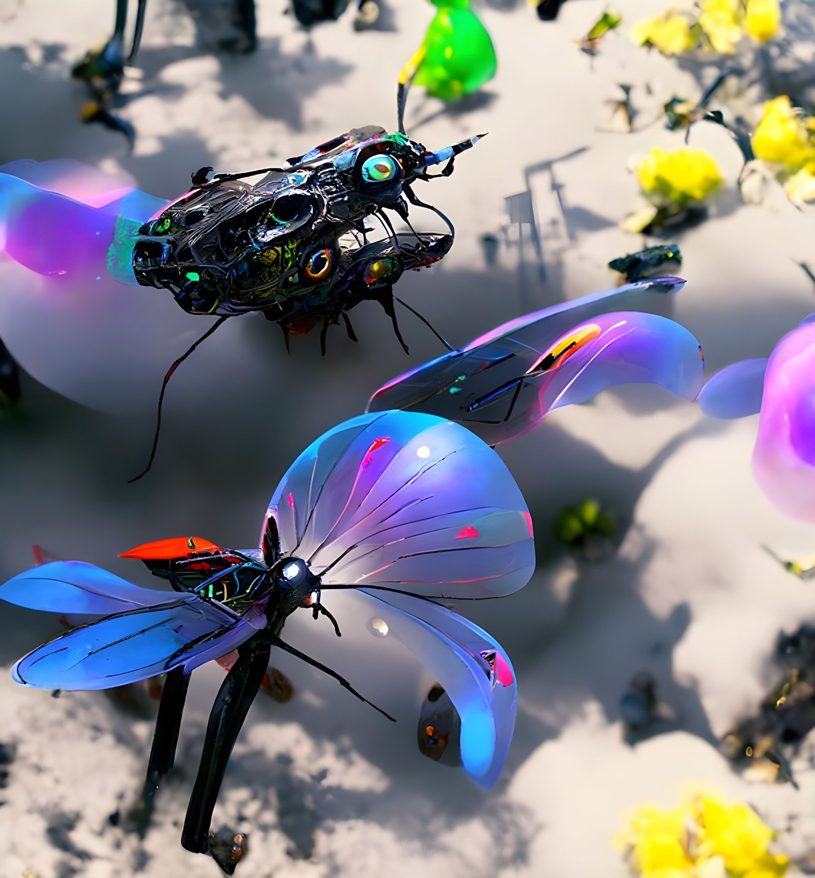 Alien Butterfly Drones in Solarpunk Cityscape
