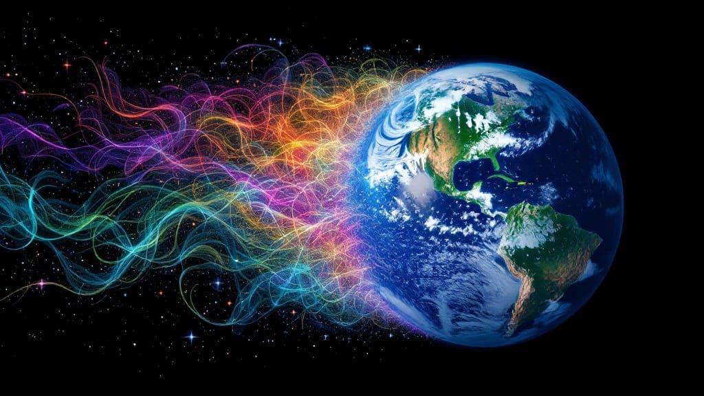 Cosmic Birth of the Earth in Swirling Rainbow of Energy