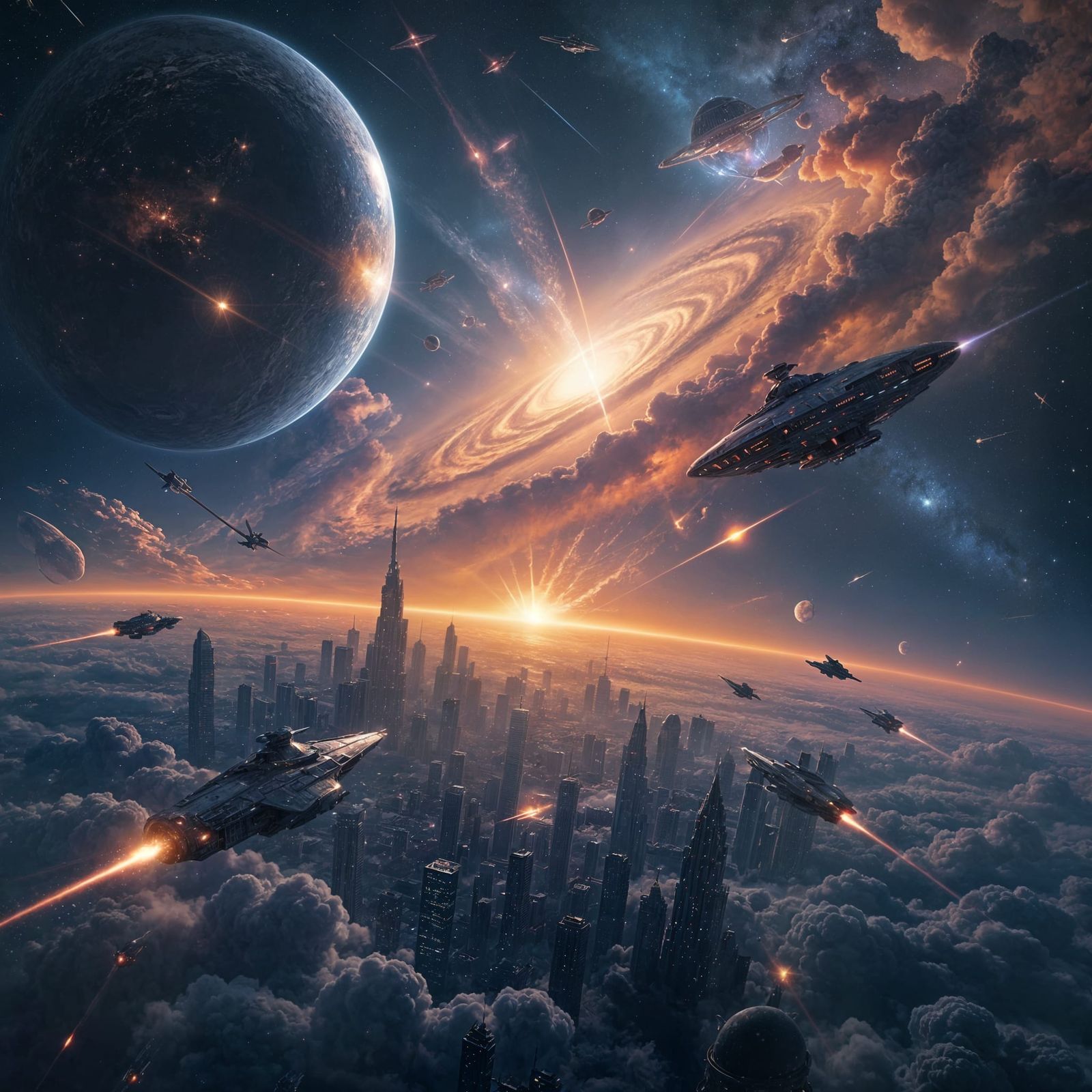 Planet-Sized City Under Epic Space Battle