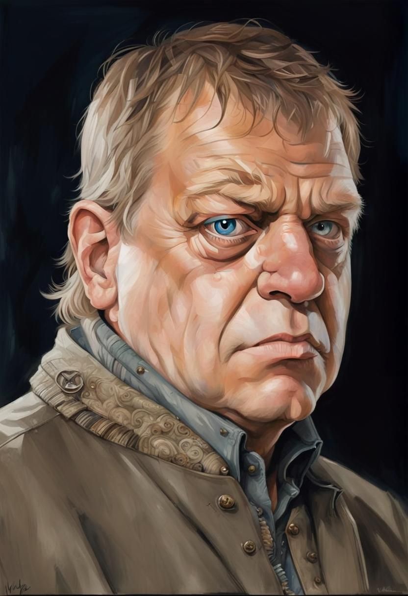 Intricately detailed illustration 3/4 portrait of Warren Cla...