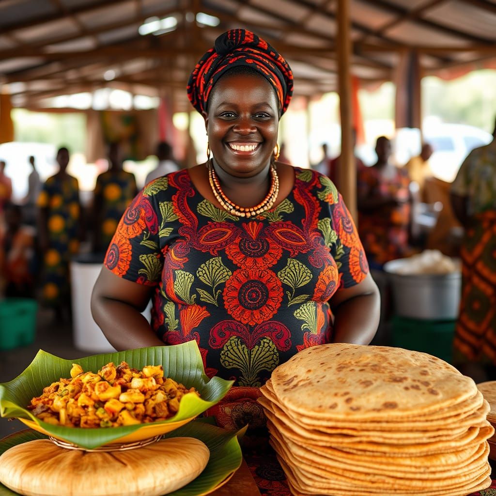 African Woman Selling Food in a Marketplace